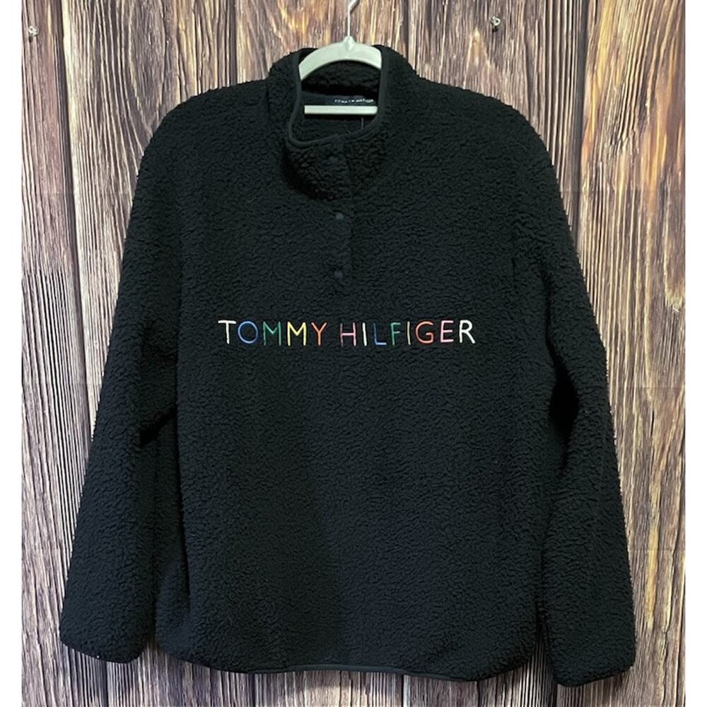Tommy Hilfiger Spell Out Deep Pile Fleece Men’s Size XL Snap Button